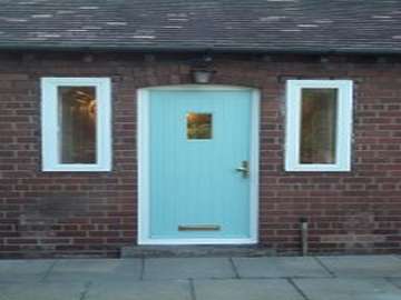 BEBINGTON WIRRAL - Installtion of a Double Diamond Apeer composite door in the new "Duck Egg" Blue colour . the door is triple glazed with 44mm units , all Apeer doors come with a dual seal 